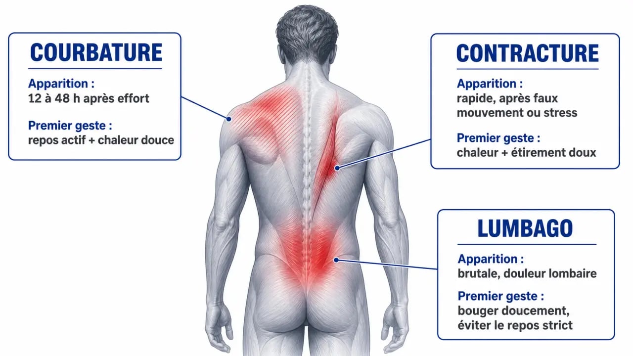 Comment soulager les tensions dorsales après une séance de sport : comparaison entre courbature, contracture et lumbago