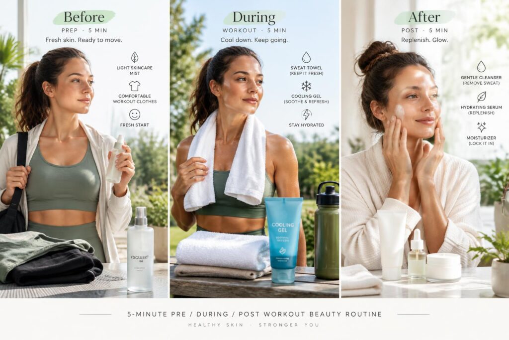 Routine sportive beauté en 5 minutes avant/après